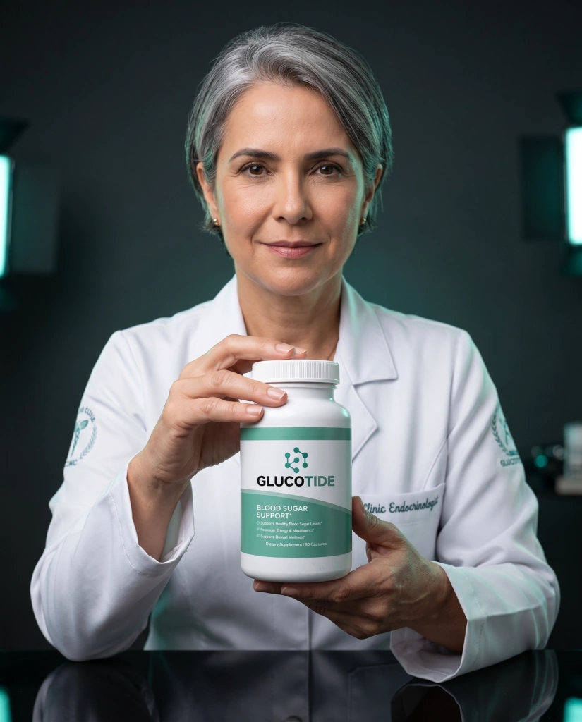 Glucotide medical research expert reviewing natural blood sugar support formulation and glucose metabolism ingredients